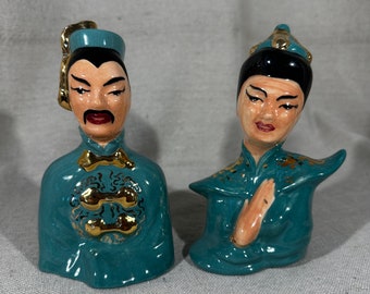 Mid Century Asian Ceramic Man Woman Busts