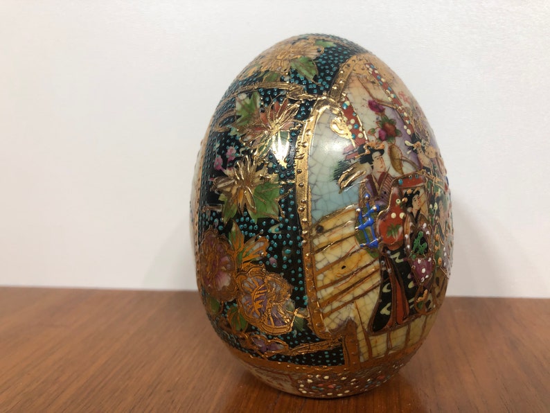 Vintage Satsuma Porcelain Egg Moriage Gold Japan Etsy