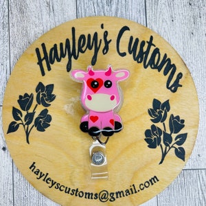 Cow Badge Reel, Valentines Day Badge Reel, Cute Cow Badge Reel, Pink Cow Badge Reel, Cow and Hearts Badge Reel, Baby Cow Badge Holder, Love