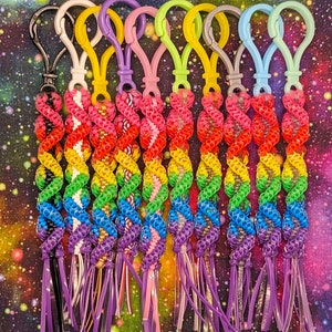 Handmade Neon Rainbow DNA Plastic Lanyard Keychains