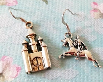 Fairy Tale Earrings - Castle and Knight Earrings - Princess Earrings - Once Upon a Time - Prince Earrings - Fairy Tale Jewelry