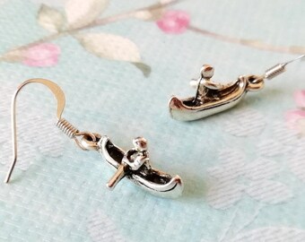 Canoe Charm Earrings, Canoe Jewelry, Paddling Jewelry, Outdoor Lover Gift, Nature Lover Gift, Nature Earrings, Dangle Earrings, Nickel Free