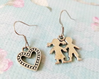 Love Earrings - Commitment Gift - Love Jewelry - Couple And Heart Earrings - Love Gifts