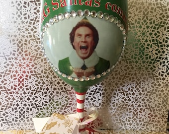 OMG Santa’s Coming, Elf Movie, Buddy wine glass, great white elephant gift