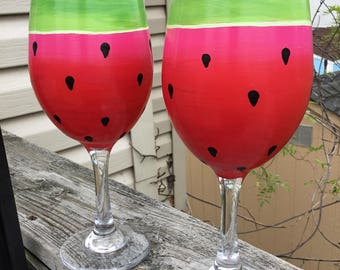Watermelon wine glass, hand painted, enjoy your favorite wine in our beautiful 19 ounce glass white wine glass, price is for one glass