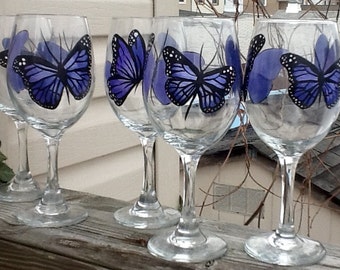 Purple Butterfly whimsical hand painted wine glass, enjoy your favorite wine in our new 19 oz. White wine glass, price is for one glass