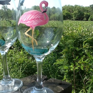 Flamingo wine glass, hand painted, Enjoy your favorite wine in our beautiful 19 ounce white wine glass, price is for one glass image 2