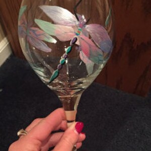 Iridescent Dragonfly hand painted wine Glass, makes a wonderful gift, a true work of art, 16.95 for one single glass Bild 3