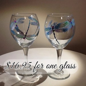 Iridescent Dragonfly hand painted wine Glass, makes a wonderful gift, a true work of art, 16.95 for one single glass Bild 1