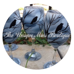 Hand Painted Black Raven Wine Glass - 19 oz, gifts under 20