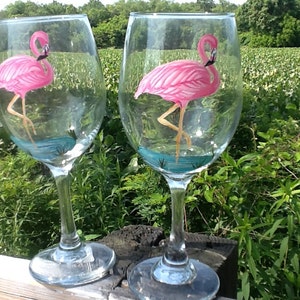 Flamingo wine glass, hand painted, Enjoy your favorite wine in our beautiful 19 ounce white wine glass, price is for one glass image 4