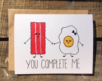 You Complete Me~Bacon & Egg Paleo/ Crossfit/ Fitness/Beachbody/Valentines Day Card
