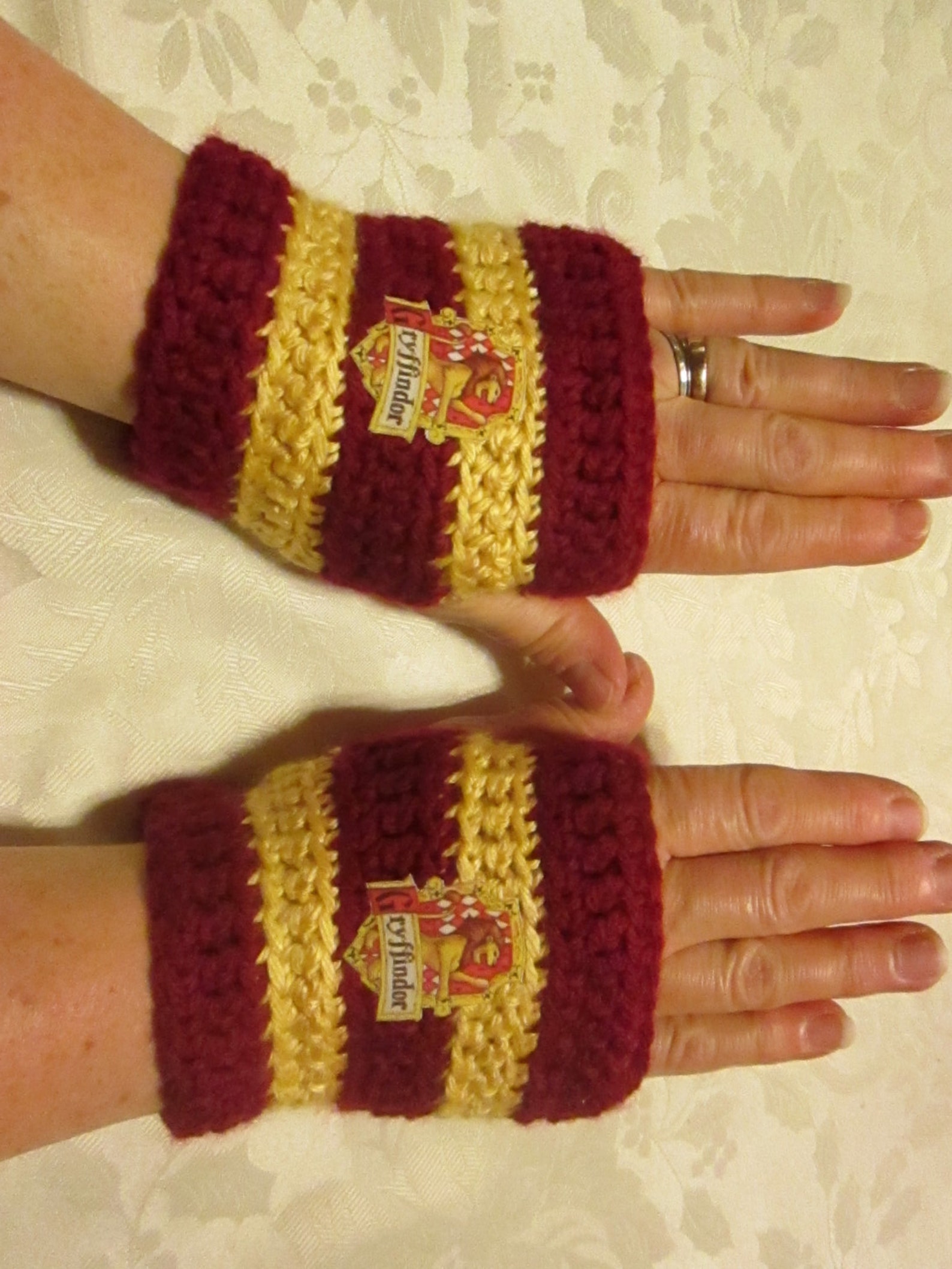 Hogwarts house crest fingerless gloves Gryffindor Etsy
