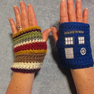 Dr. WHO Fingerless Gloves - TARDIS and 4th DOCTOR (Tom Baker) style