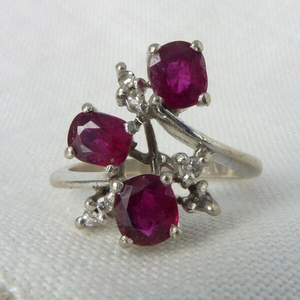 A Very Fine Natural Deep Red Ruby and Diamond 18kt White Gold Ring - Bridget