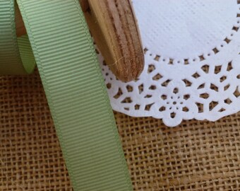 25m Roll 16mm Sage Pale Green Grosgrain Ribbon White Polka Dot Spot 1m