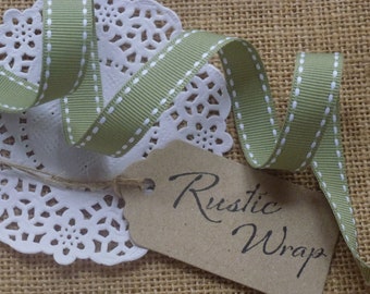 9mm Sage Green Saddle Stitched Grosgrain Ribbon saddlestitch Ribbon, Craft, sewing, gift wrap