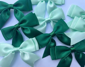 6 lazos dobles de cinta de raso, verde y verde menta, 80 mm de ancho