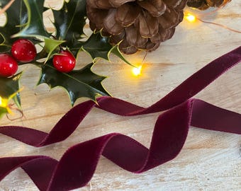 Cinta de terciopelo burdeos Berisfords, 9 mm, 16 mm, color rojo vino intenso, tono 9434