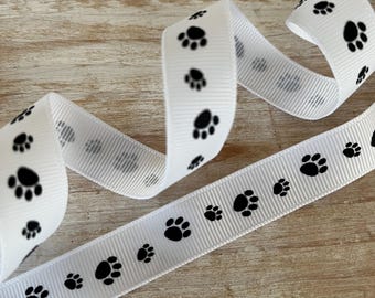 Cinta de grosgrain con estampado de huellas de patas de 15 mm, 3 m, huellas de mascotas (gatos y perros)