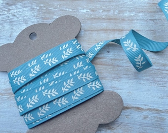 Cinta de grogrén azul aguamarina de 3 m x 9 mm, con diseño de helecho, brisa marina, para decoración de bodas, manualidades y papel de regalo.