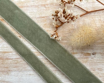 Cinta de terciopelo verde salvia Berisfords para boda, color caqui, 9 mm, 16 mm, tono 9687