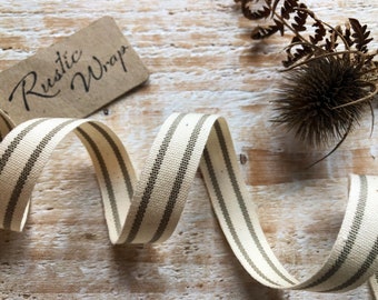 Rustic Natural Striped Cotton Ribbon, 3m x 15mm Vintage Style Ticking Tape Gift Business Wrap