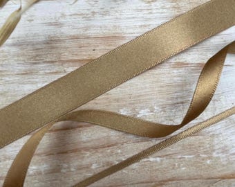 Cinta de satén reciclada Berisfords Gold Straw (3 mm, 7 mm, 15 mm), ecológica, ideal para bodas y regalos de Navidad, color 6835