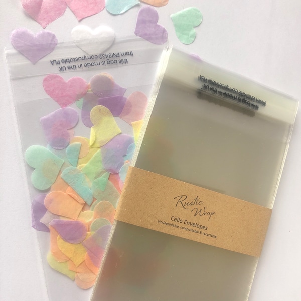 Clear Eco Envelopes 85mm x 115mm (C7) Cello Self Seal Transparent Compostable & Biodegradable,  Wedding Confetti  favours,