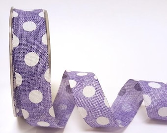Cinta de lunares lila de 3 m, arpillera sintética con bordes cortados, para manualidades, para envolver regalos.