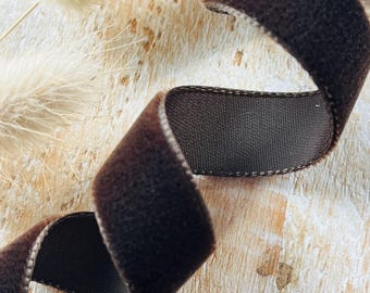 Cinta de terciopelo marrón Berisfords, 9 mm, 16 mm, marrón cubano, tono 9429