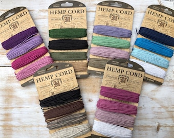 Hemptique Hemp Cord Cards,  Assorted Colours  4 x 9.1m  1mm. Eco-friendly biodegradable Natural twine string
