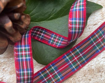 Cinta navideña roja de cuadros escoceses Royal Stewart de Berisfords, papel de regalo, lazos, manualidades
