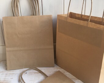 5 x Small Kraft Gift Paper Bags, Brown Twisted Handle Bags 15cm x 20cm