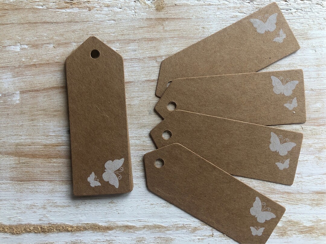 We Tag Mini 20 X Kraft Mini Tags, Butterfly Design 70mm X 25mm Wedding Favours ...