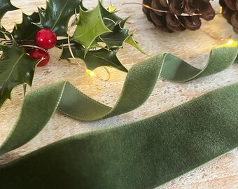 Cinta de terciopelo Berisfords Vintage Moss Green, 16 mm, tono navideño 9549 Moss