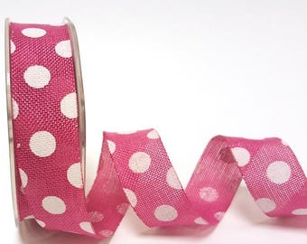 Cinta de lunares rosas de 3 m, arpillera sintética con bordes cortados, para manualidades, para envolver regalos.