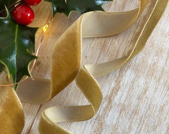 RUBAN VELOURS NUSS vintage doré Berisfords, 9 mm 16 mm, teinte Noël 9533