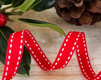 Cinta de 9 mm roja y blanca para pespunte, ideal para envolver regalos de Navidad, tarjetas y manualidades.