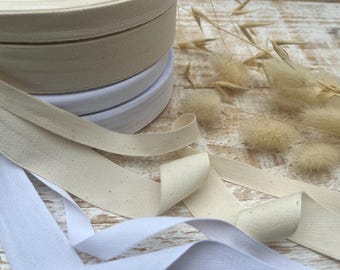 Cinta de algodón lisa, suave y natural, para envolver regalos ecológicos y embalaje orgánico, de 25 mm o 12 mm.