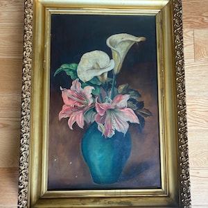Antique Victorian  Gold Framed Floral/Flower Original Oil Painting