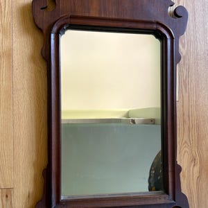 Antique Handmade Mahogany Chippendale Hanging Small Wall Mirror