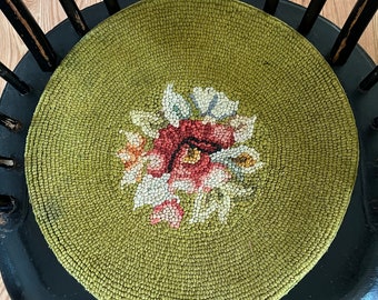 Vintage Green Floral Needlepoint Round Chair Pad/Cover