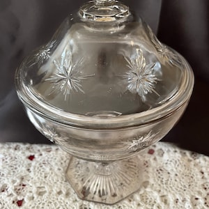 Antique Pressed Glass Lidded Compote Bethlehem Star Pattern/Indiana Glass