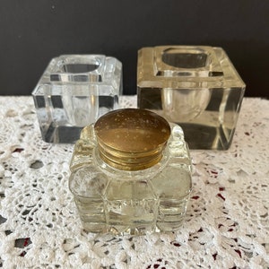 Vintage Lot of 3 Glass Inkwells