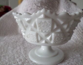 Westmoreland Milk Glass Old Quilt Compote