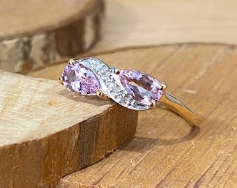 Gold spinel ring. 10K yellow gold pink spinel and diamond ring