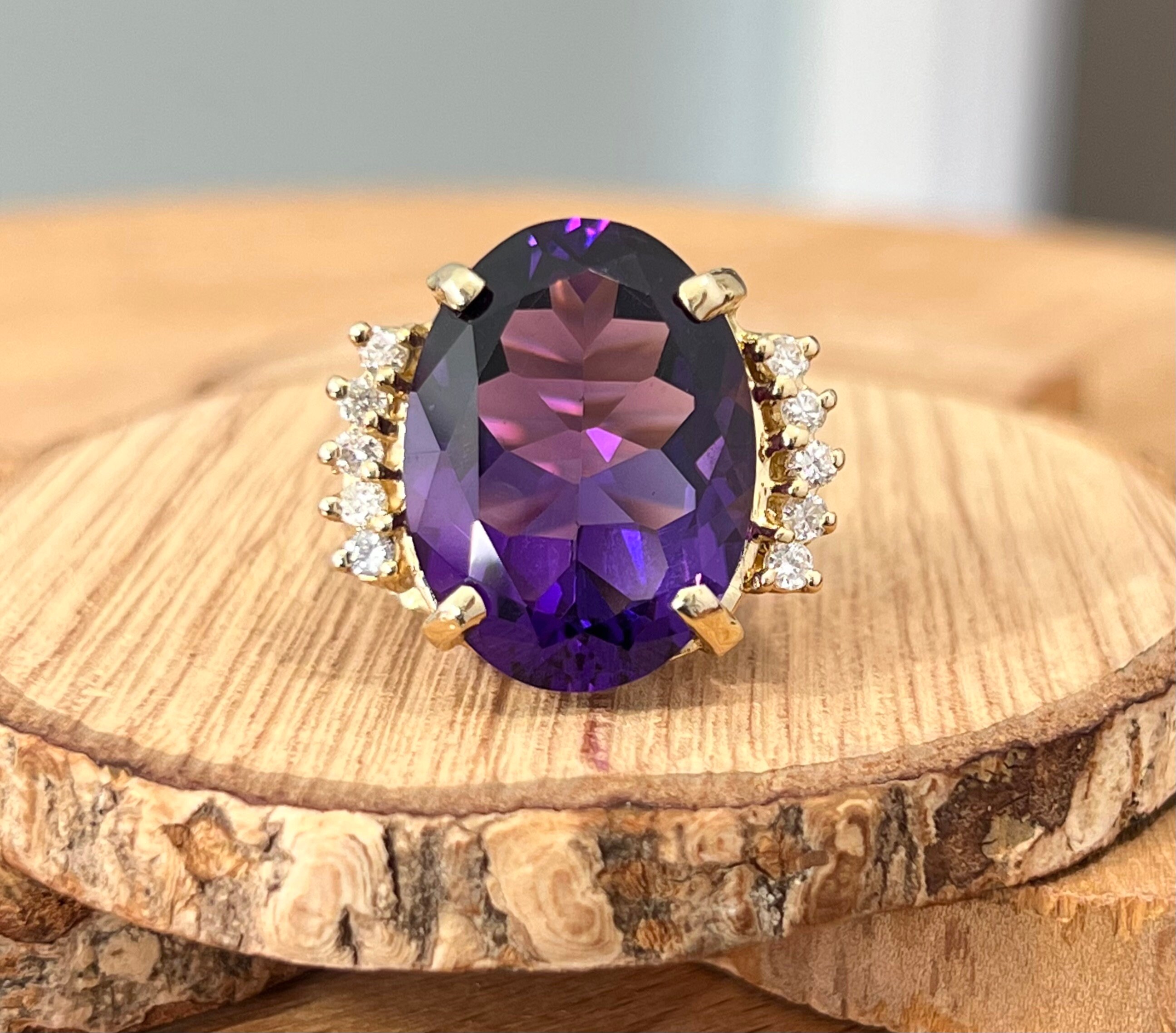 Amethyst diamond gold ring hot sale