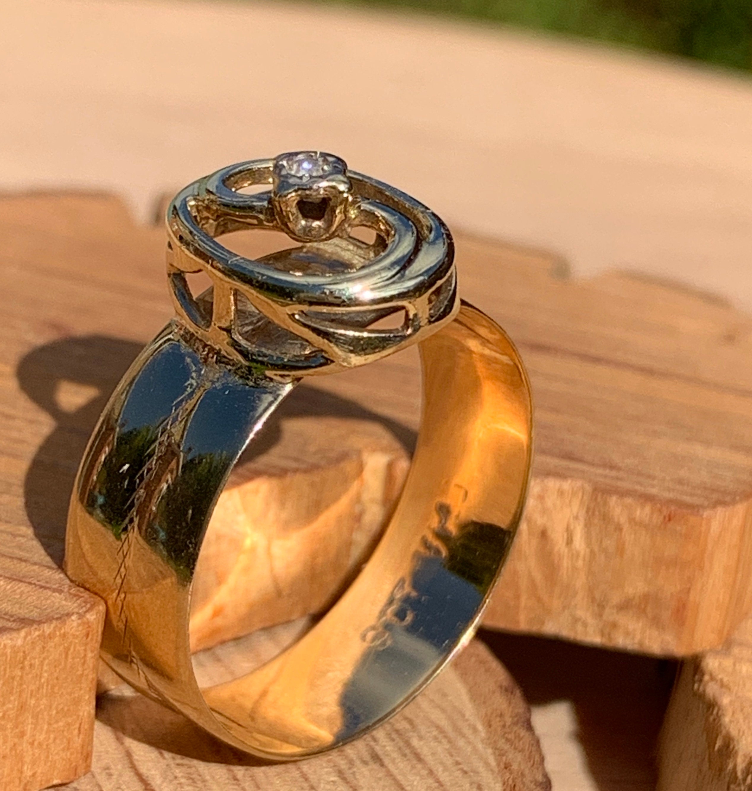 Gold diamond ring. Ornate 9k yellow gold diamond ring. Etsy