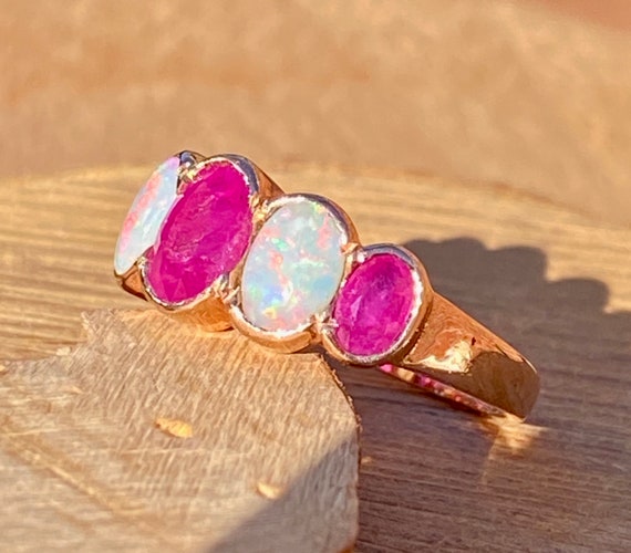 Gold ruby opal ring. This 9K rose gold ring has n… - image 5